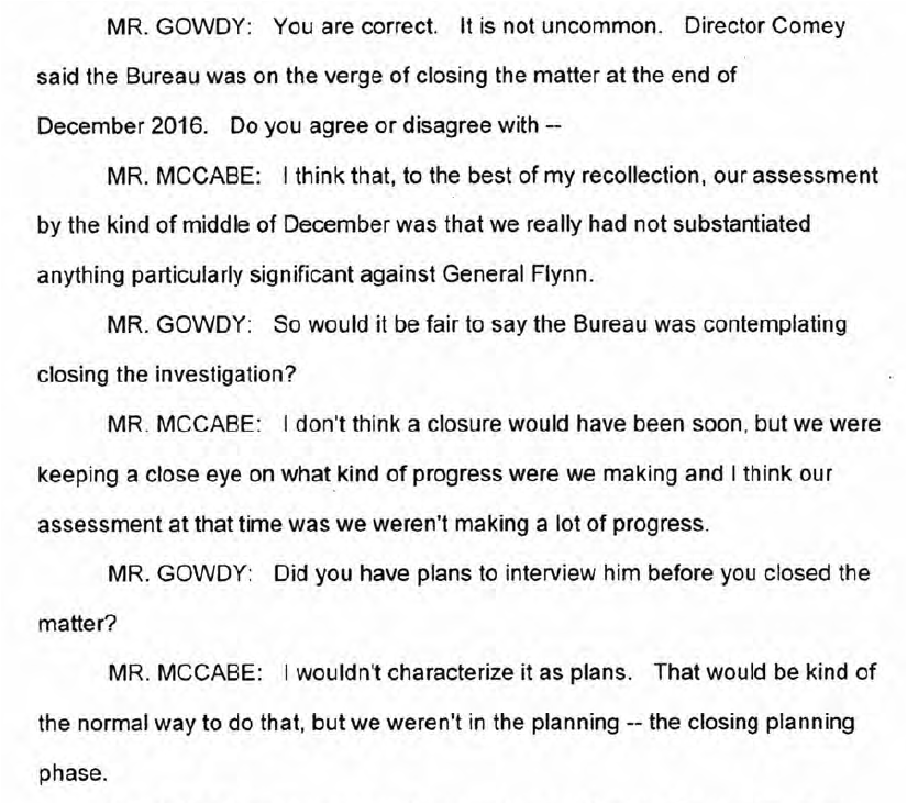 16/ jumping to a different issue: in response to Gowdy's question about whether FBI was "contemplating closing the investigation", McCabe said that he didn't "think a closure would have been soon".