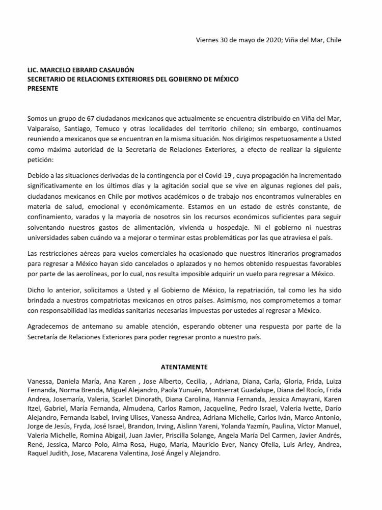 MexicanosenC's tweet photo. @reformaciudad @Reforma Esta es nuestra carta, ya somos más de 60 mexicanos!! @m_ebrard @EmbaMexChi @lopezobrador_ https://t.co/jxNNGmfi4w