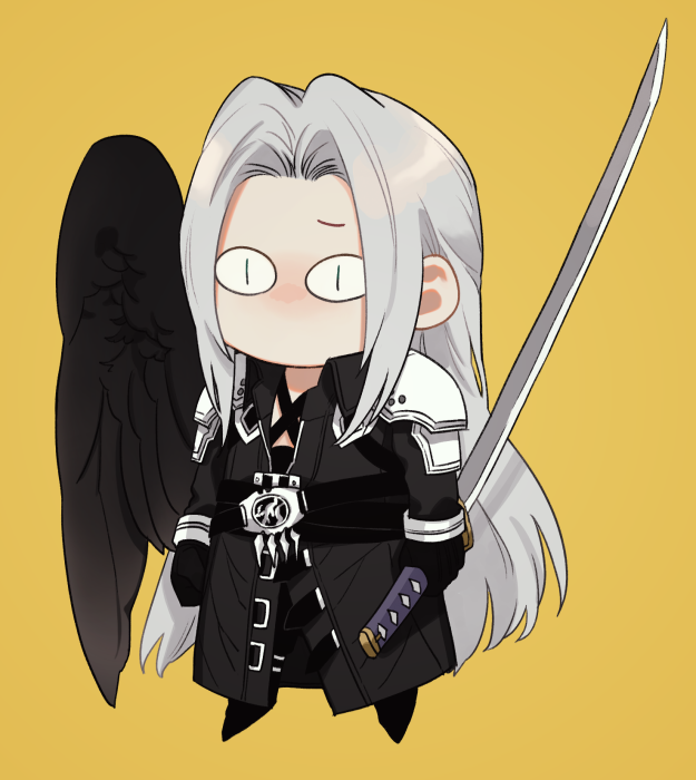 sephiroth slit pupils weapon 1boy sword male focus wings long hair  illustration images