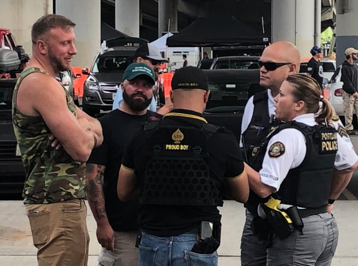 There is also an interesting relationship between the Police & the Proud Boys; from talking with their leaders, to giving them handshakes/fist bumps, & even LIVE TEXTING them info during rallies.  http://shorturl.at/dgoFV  http://shorturl.at/imGVY  http://shorturl.at/gjlqX 