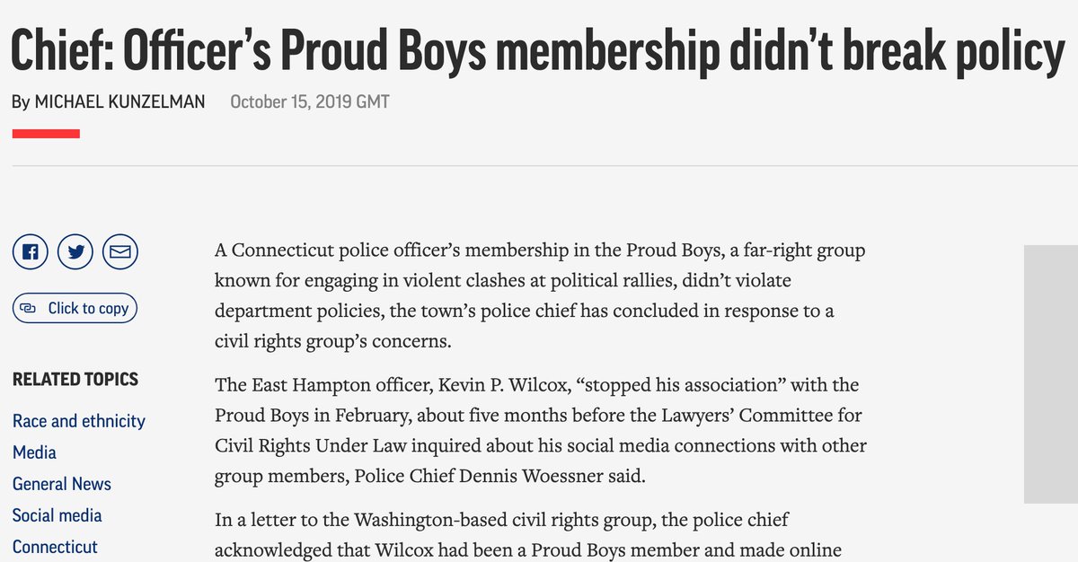 Furthermore, at least three officers from various departments have been revealed to be members of the Proud Boys. http://shorturl.at/isHMP  http://shorturl.at/fgXZ7  http://shorturl.at/xLZ15 