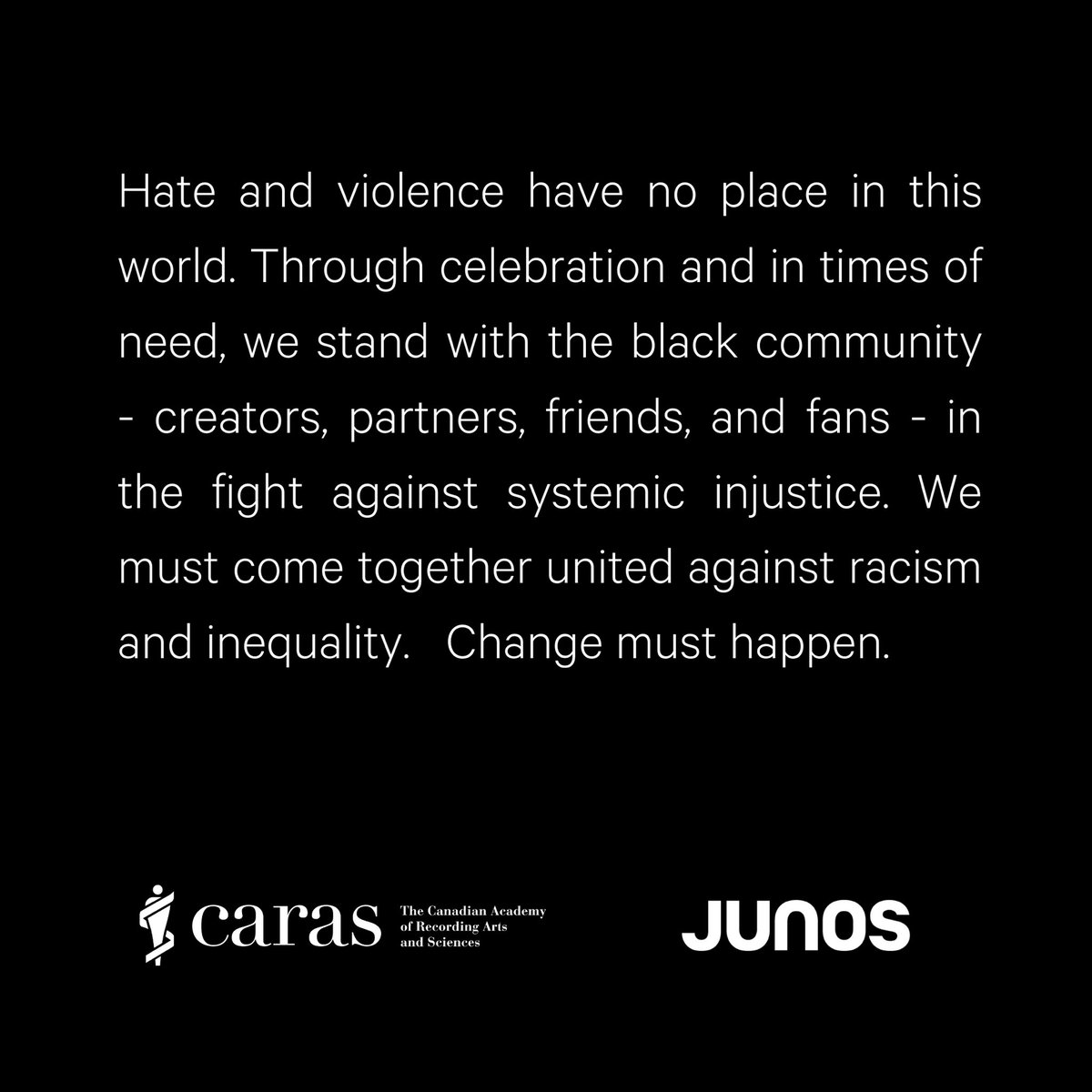 TheJUNOAwards's tweet photo. #BlackLivesMatter https://t.co/q7vQpcl0om