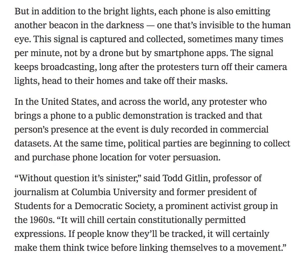 i've been thinking a lot about this piece the last few days (and worrying)  https://www.nytimes.com/interactive/2019/12/21/opinion/location-data-democracy-protests.html