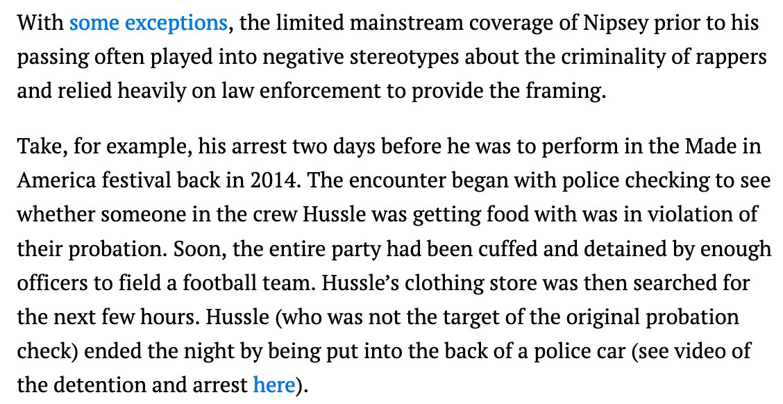 I talked about this w/ regard to Nipsey's 2014 arrest at his store. It's hardly a unique incident, but it speaks to how much power they had to shape the narrative around someone who was visible.  https://la.streetsblog.org/2019/08/15/nipsey-hussle-understood-cities-better-than-you-why-didnt-you-know-who-he-was/