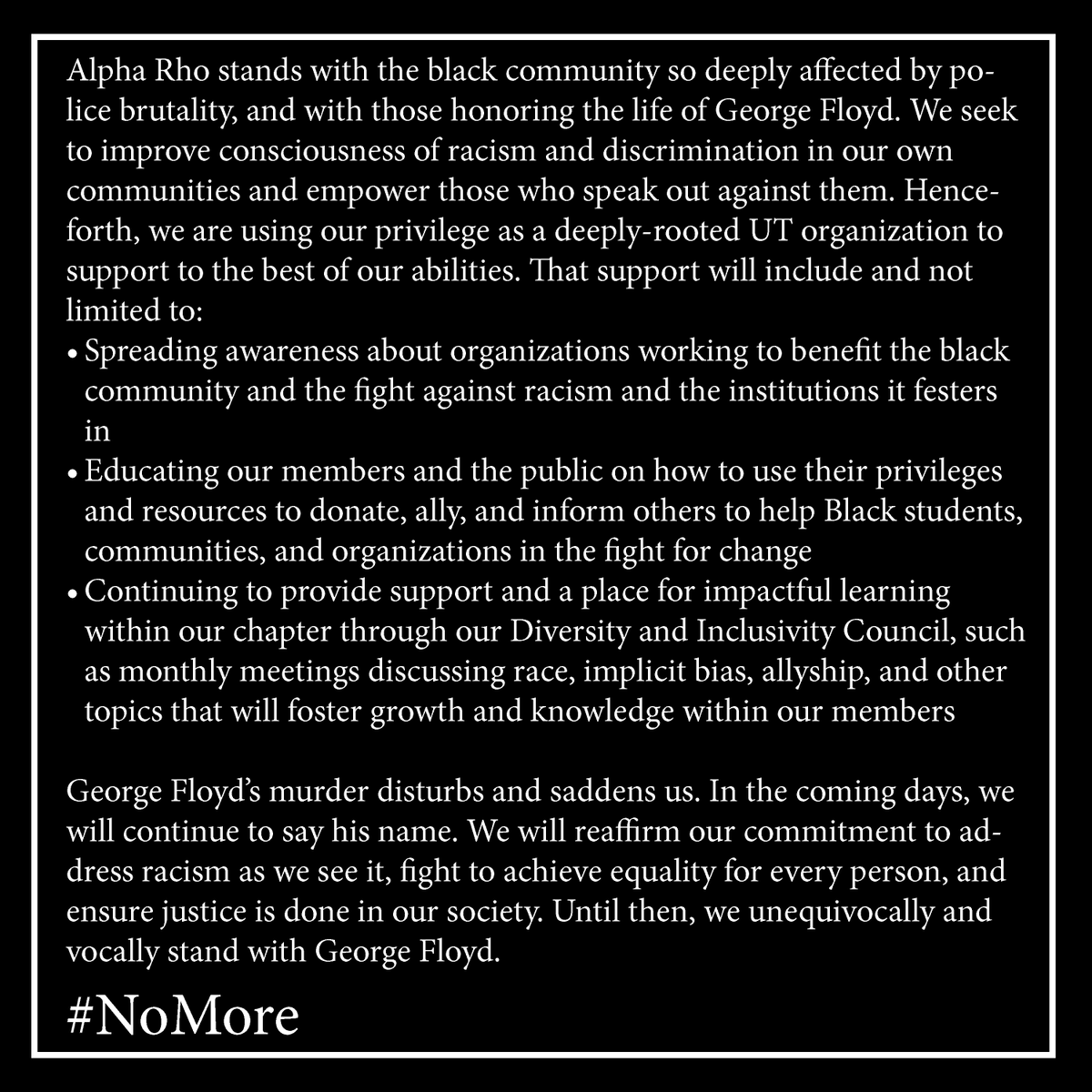 TexasAPO's tweet photo. #NoMore
Texas APO stands with George Floyd. For information on how you can support the cause, follow the link in our bio. https://t.co/X7z016HpRw