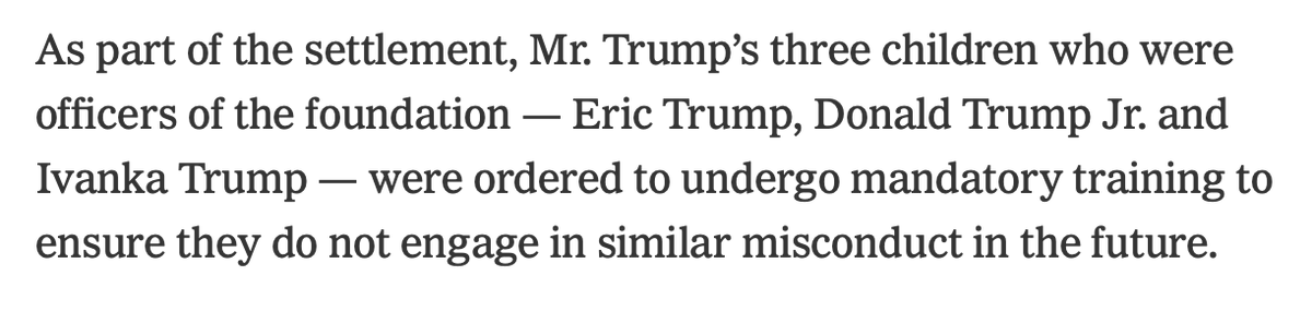 "Law and order" says the guy who paid $2 Million to 8 Charities for Misuse of his "foundation", and whose kids had to pass a course to learn why they shouldn't cheat people.  https://nytimes.com/2019/12/10/nyregion/trump-foundation-lawsuit-attorney-general.html2/