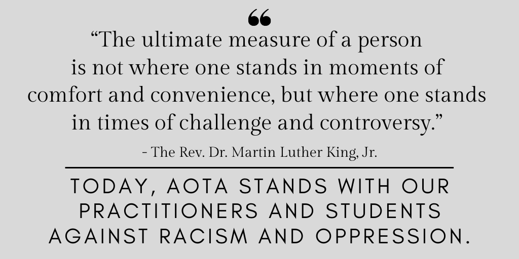 An important message from AOTA’s leadership on justice and systemic racism. ow.ly/FW1J50zV6iv