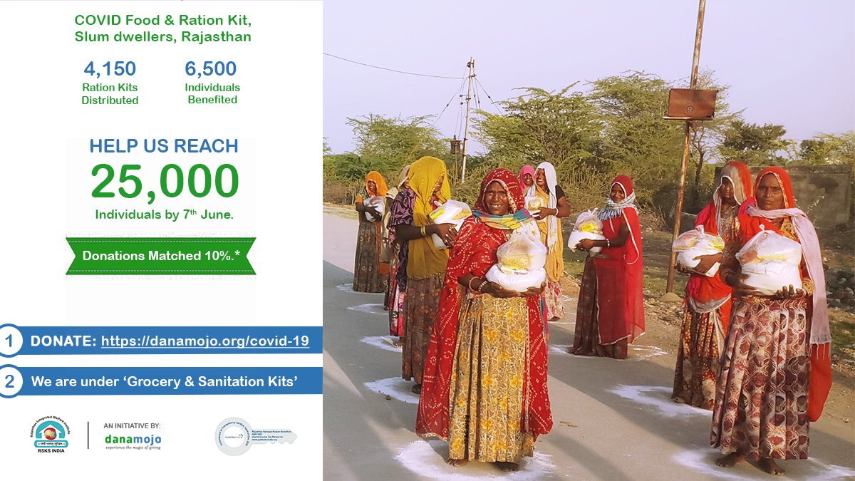 RSKSINDIA's tweet photo. #RSKS India is on a mission to sustain lives of 25,000 slum dwellers in Rajasthan impacted by the #Covid19India #lockdow
Donations matched 10%.
We are listed under โGrocery and Sanitation kitsโ @danamojo_org
#relief #kindnessisnotcancelled #IndiafightsCovid #danamojo #nonprofit https://t.co/w5Mvsgrqin