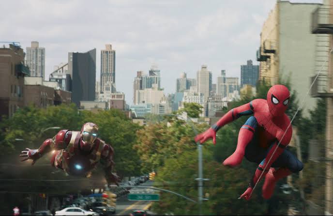 11. Ironman Flying alongside Spiderman (Spiderman Homecoming)