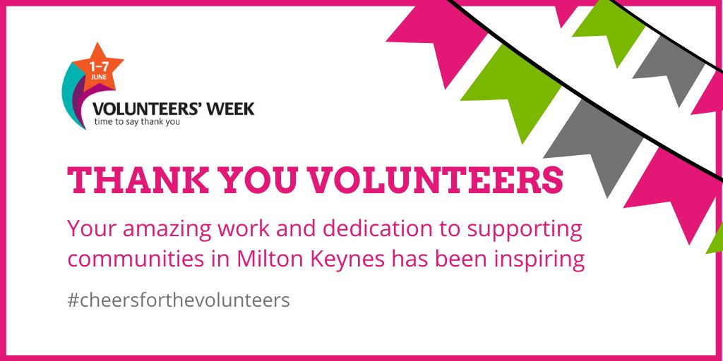 THANK YOU VOLUNTEERS. Your amazing work and dedication to supporting communites in #MiltonKeynes has been truly inspiring. #CheersforVolunteers #lovemk #volunteermk #volunteersweek