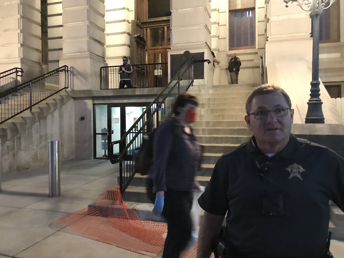 Talked to Tippecanoe County Sheriff Bob Goldsmith, who said it was a conscious effort not to have police shoulder to shoulder at the courthouse. Let demonstrators have the steps after they initially were blocked off. “It’s not really is against them,” he says.