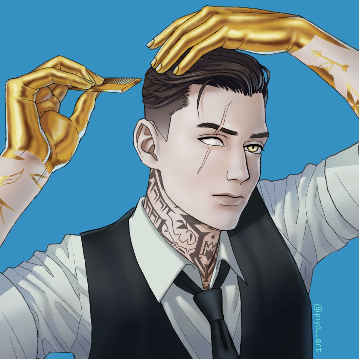 「髪を直すマイダスさん
Midas fixing his hair
#Fortni」|Piyoのイラスト