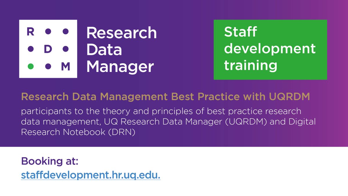 UQ_Library's tweet photo. #UQ #staff are you interested in learning the theory and principles of best practice research data management (UQRDM)? Check our UQ #staffdevelopment for booking next RDM training:
https://t.co/Gmkg63vMce
π
2 Sep 2020 β°10:00am
#UQStaff #staff #staffdevelopment #UQRDM https://t.co/R8a6OAP2Pd
