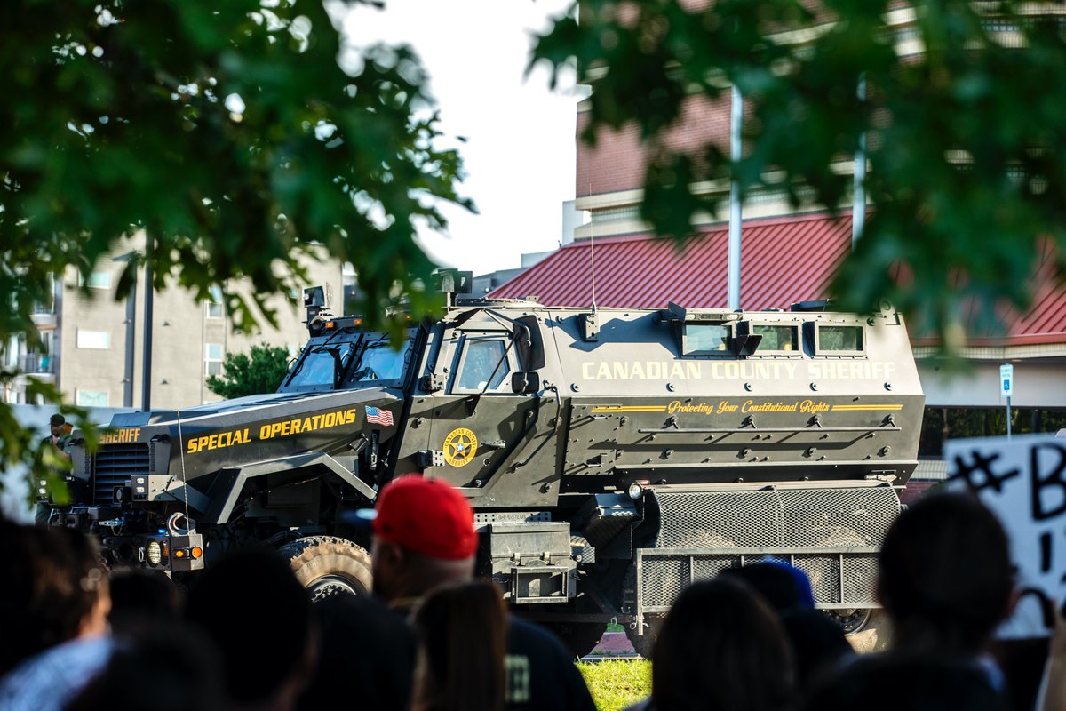 Not too long after, protestors traveled to the Oklahoma County Jail. Many of the roads around the jail were blocked. Armed police, tactical vehicles and barricades surrounded the correctional facility.