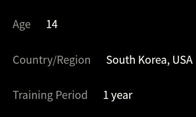 DANIELAge: 14Country/Region: South Korea, USATraining Period: 1 year