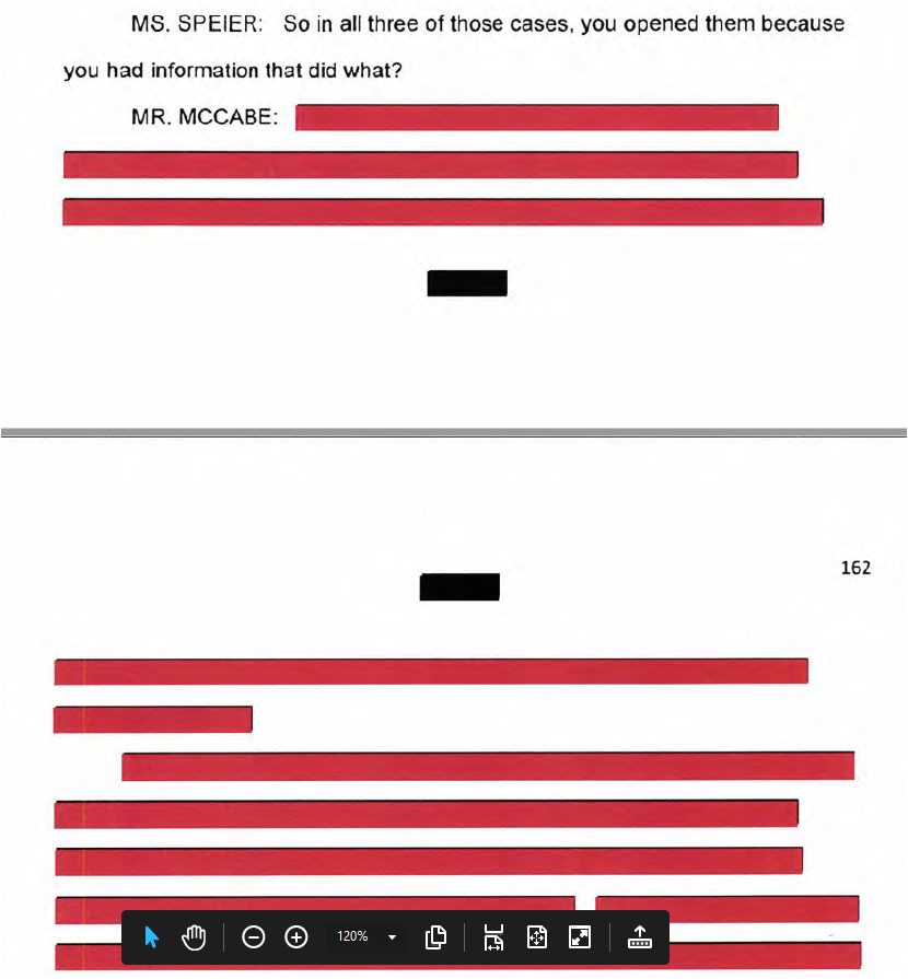 23/ Speier asked McCabe about predicate for opening investigations. McCabe's answer once again  #redacted. Why?  @RichardGrenell