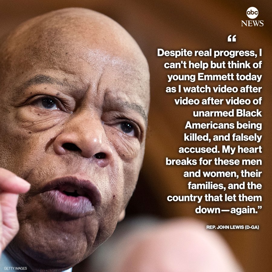 Rep. John Lewis recalls brutal killing of Emmett Till amid 'video after video after video of unarmed Black Americans being killed, and falsely accused.' 'My heart breaks for these men and women, their families, and the country that let them down—again.' abcn.ws/3cmXw85