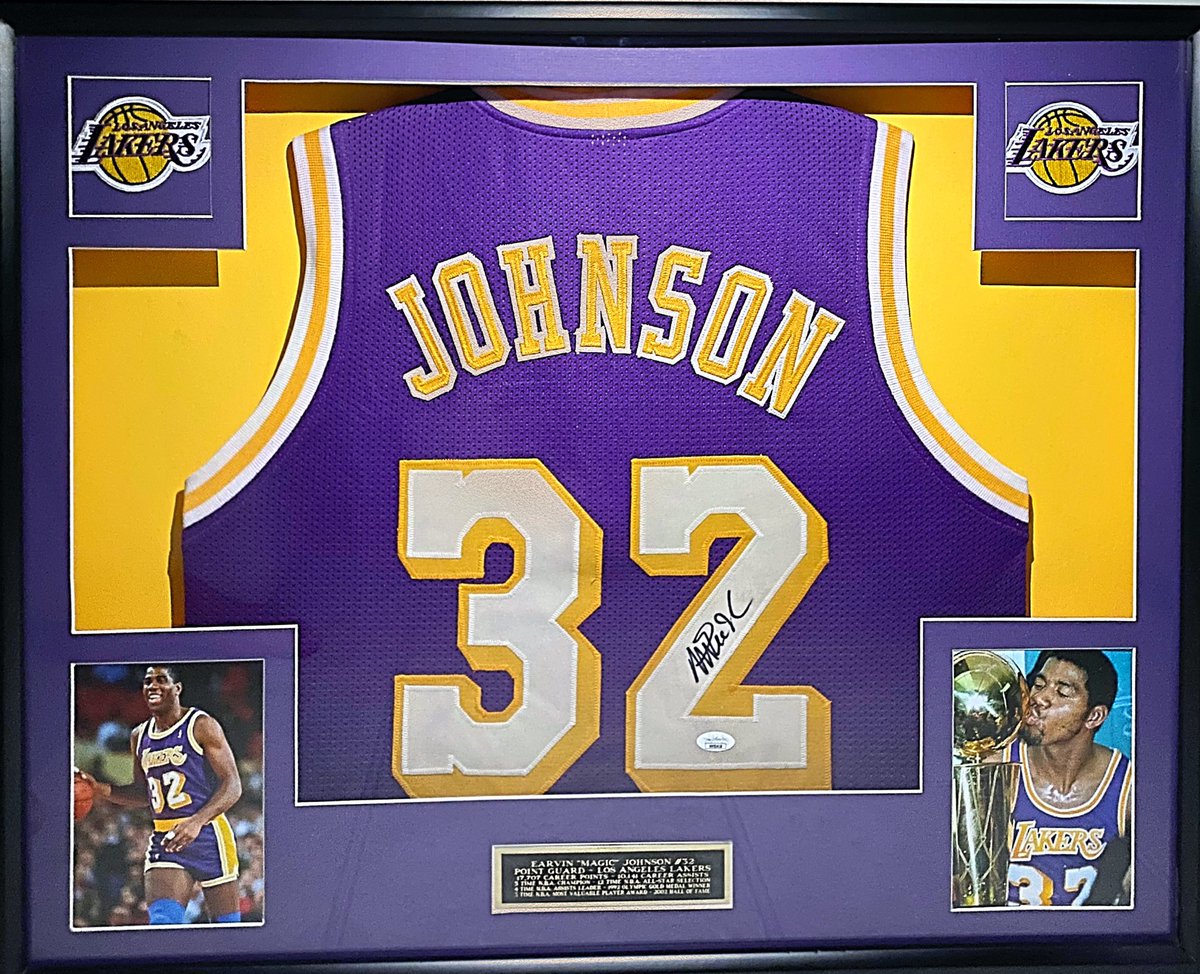 Signed_Jerseys's tweet photo. Magic Johnson framed, signed authentincated jersey just finished. Looks great! Many more to come, please message for requests and pricing! #magic https://t.co/7CYjl0SBab