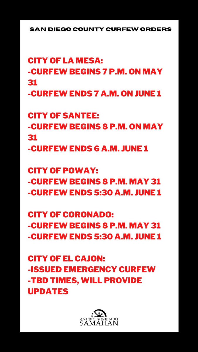 ABSamahan's tweet image. UPDATE on New San Diego Curfew Orders presented by Political Affairs Coordinator, Maireen Barnachea.

Source: 10news.com/news/local-new…