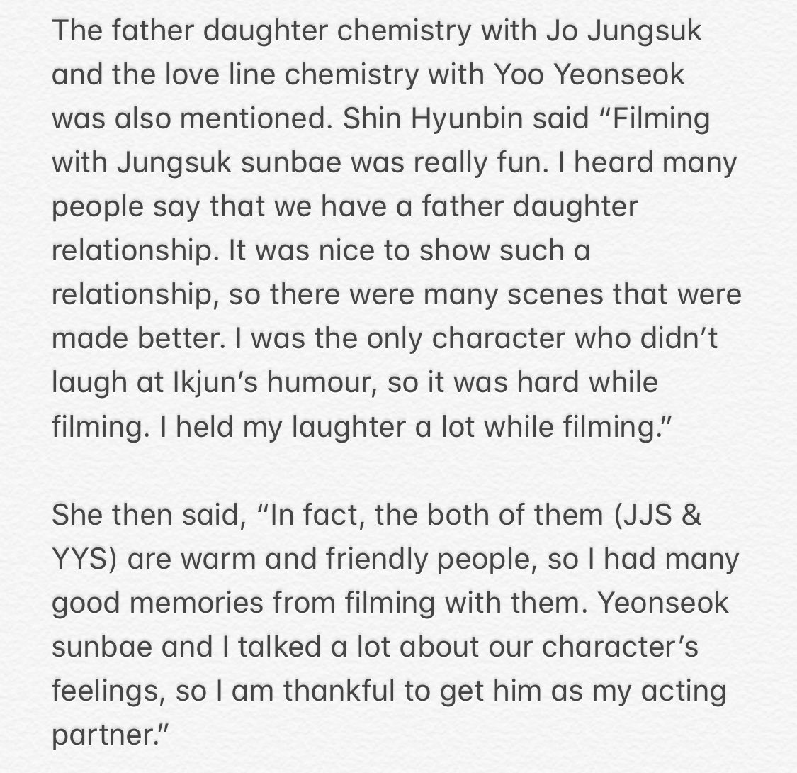 [ENG TRANS]Shin Hyunbin’s interview: article ‘Shin Hyunbin upporting Uju-Mone couple, her favourite stock’Part 2 - talking about the love lines, and chemistry with jungsuk & yeonseok https://n.news.naver.com/entertain/article/609/0000284016
