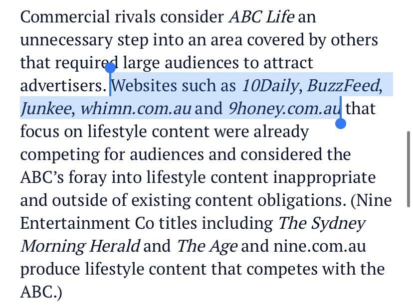 ABC Life is good and i suppose now, at least it’s got one less “competitor” after we found out this morning that News Corp is shuttering whimn. There’s a joke in here somewhere but too tired to find it.