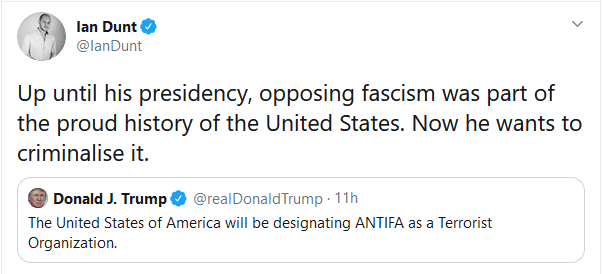 To describe 1940s US/UK as 'antifa' is ahistorical.Until Nazis threatened UK/US imperial and economic power, they did nothing to challenge them other than ask them to stop invading neighbouring (ie white) countries.