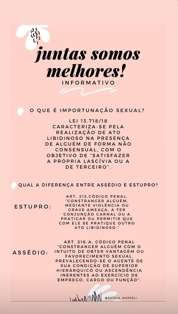 maisa's tweet image. Utilidade pública! 
 { TW ASSEDIO, ESTUPRO, IMPORTUNACAO SEXUAL, EXPOSED}
Uma amiga que cursa direito, fez esse informativo com o intuito de espalhar informação, agora que vários exposeds estão acontecendo etc. Estou colocando aqui pq acho relevante. Juntas somos melhores!