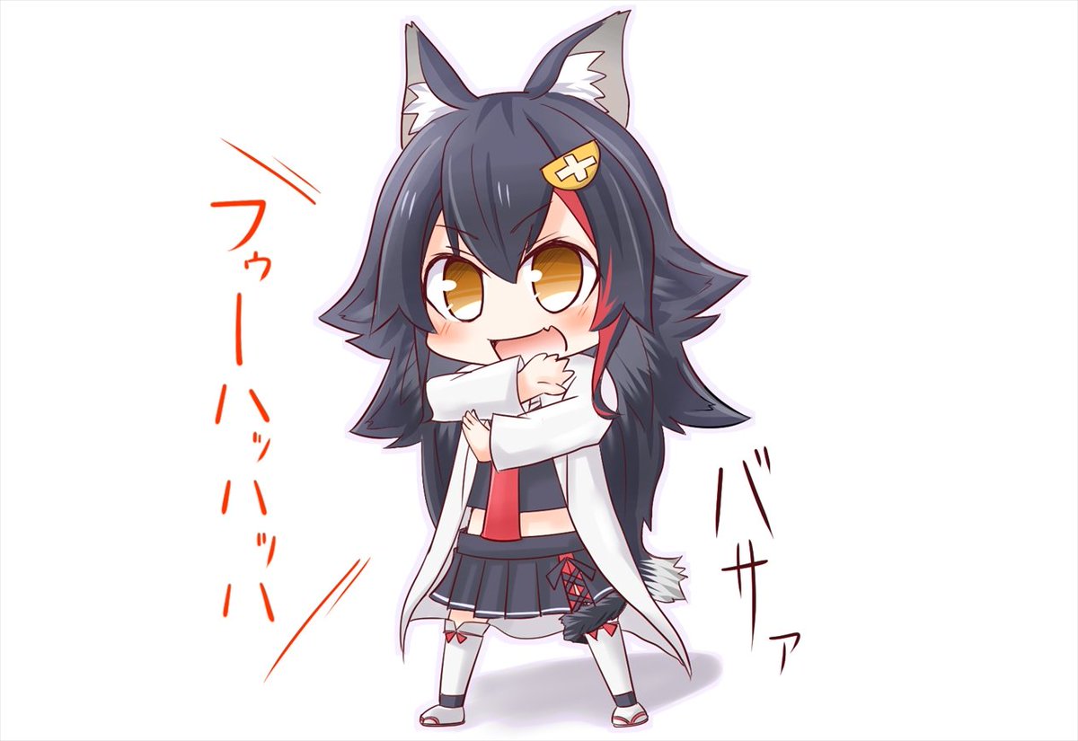 ookami mio 1girl animal ears solo wolf ears tail black hair wolf girl  illustration images