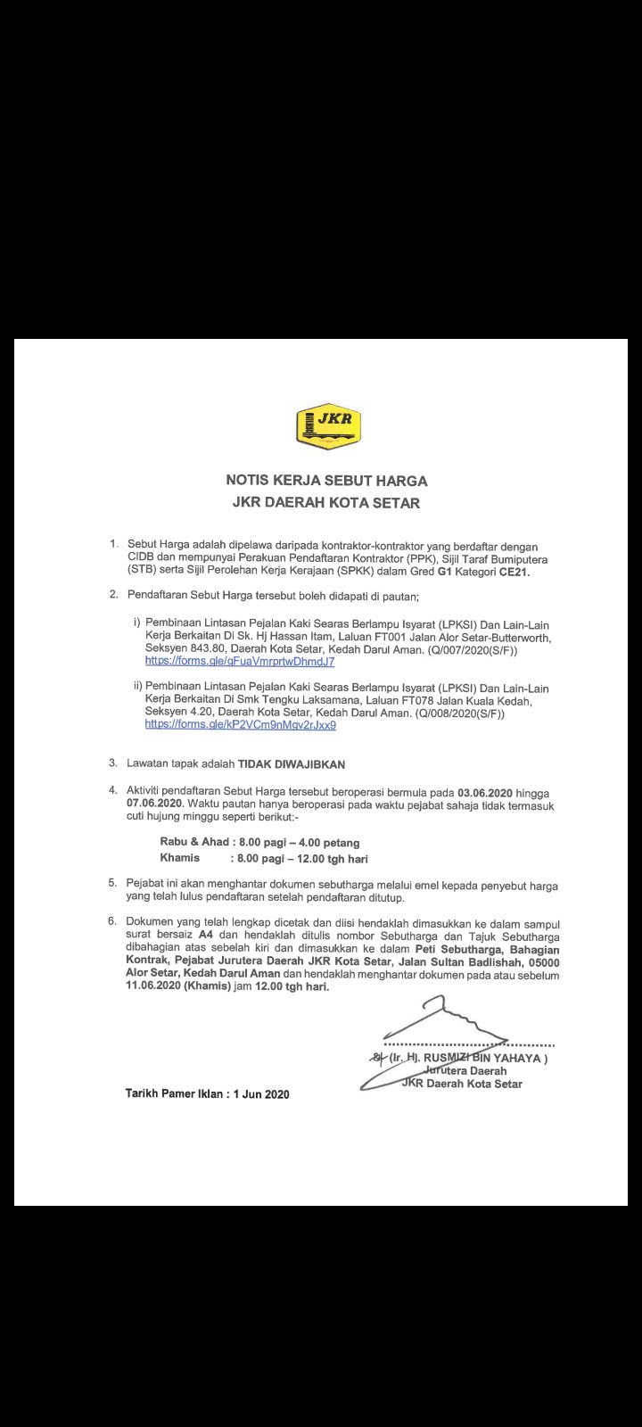 Jkr Daerah Kota Setar On Twitter Notis Kerja Sebutharga Sebutharga Didapati Di Pautan Brkt I Sk Hj Hassan Itam Https T Co Adqia1nqcl 6 01 18 11 N 100 22 58 40 E Ii Sm Tengku Laksamana Https T Co Ofjst94sjg 6 05 40 44 N 100 19 43 07 E Https