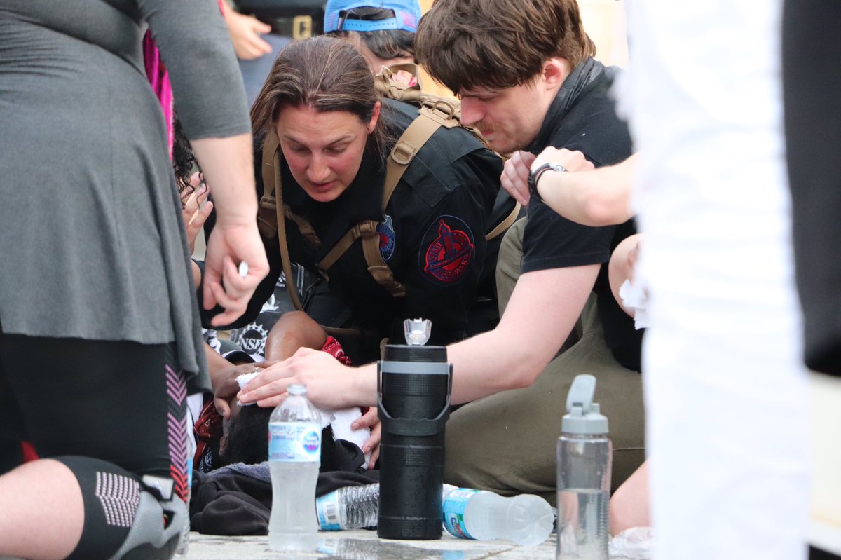 NEStatePatrol's tweet image. Earlier tonight at the Capitol during a peaceful protest, a young female suffered a medical incident. Protesters and Trooper Gardine (an EMT) worked together to care for her until paramedics could arrive. 

A touching moment when the crowd applauded Trooper Gardine’s efforts.
