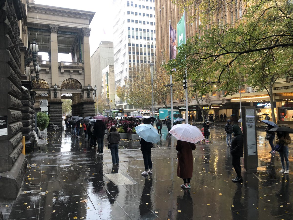 Foreign students, totally abandoned by the Commonwealth Government queue around the block for support from the Melbourne Council in the poring winter rain. Unbelievable