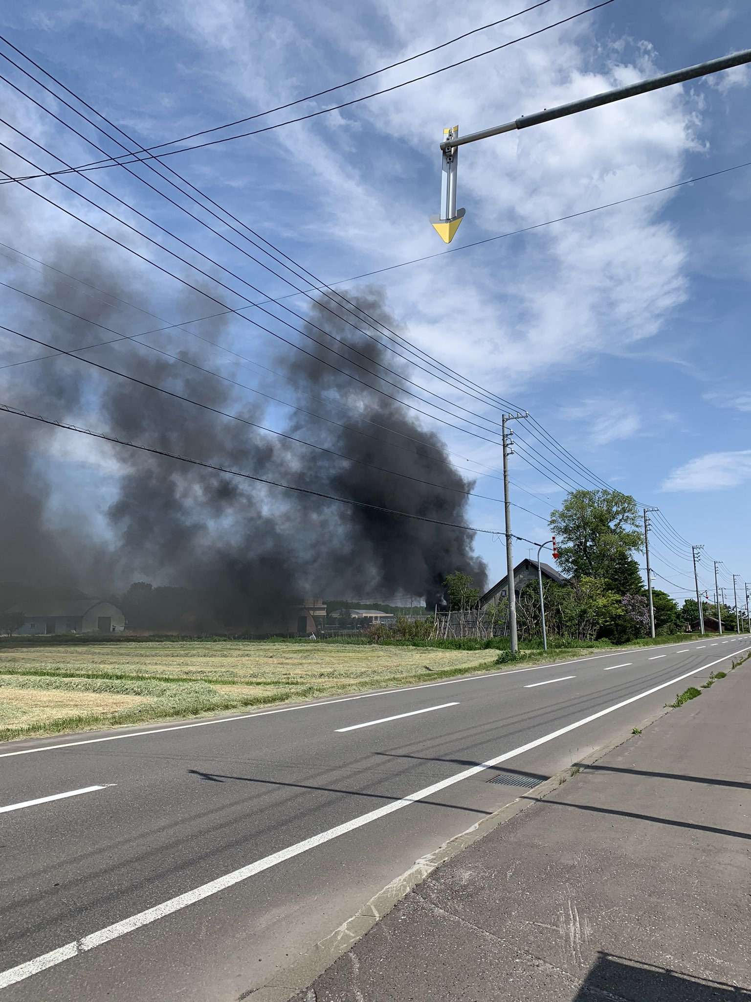 石狩市樽川で火事が起きてる現場の画像