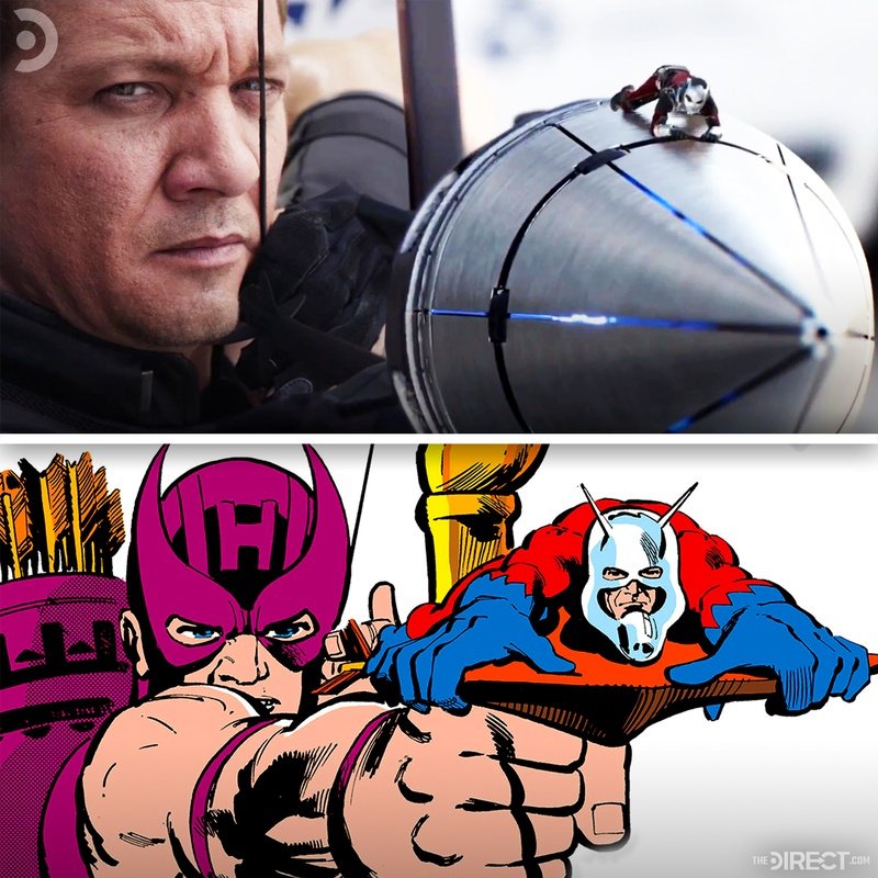 7. Ant-Man and Hawkeye Team-Up ( Captain America: Civil War)The shot is a perfect recreation of the cover of Avengers #223 comic book.