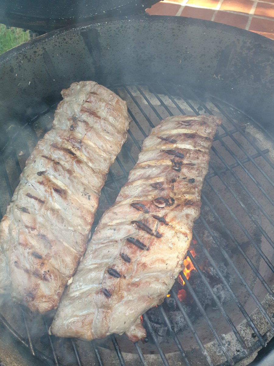 Our pork ribs on the braai.
From our outdoor pigs.
Only available at the Spier Farm Food Store which is open every day from 9am to 4pm.
No marinade needed.