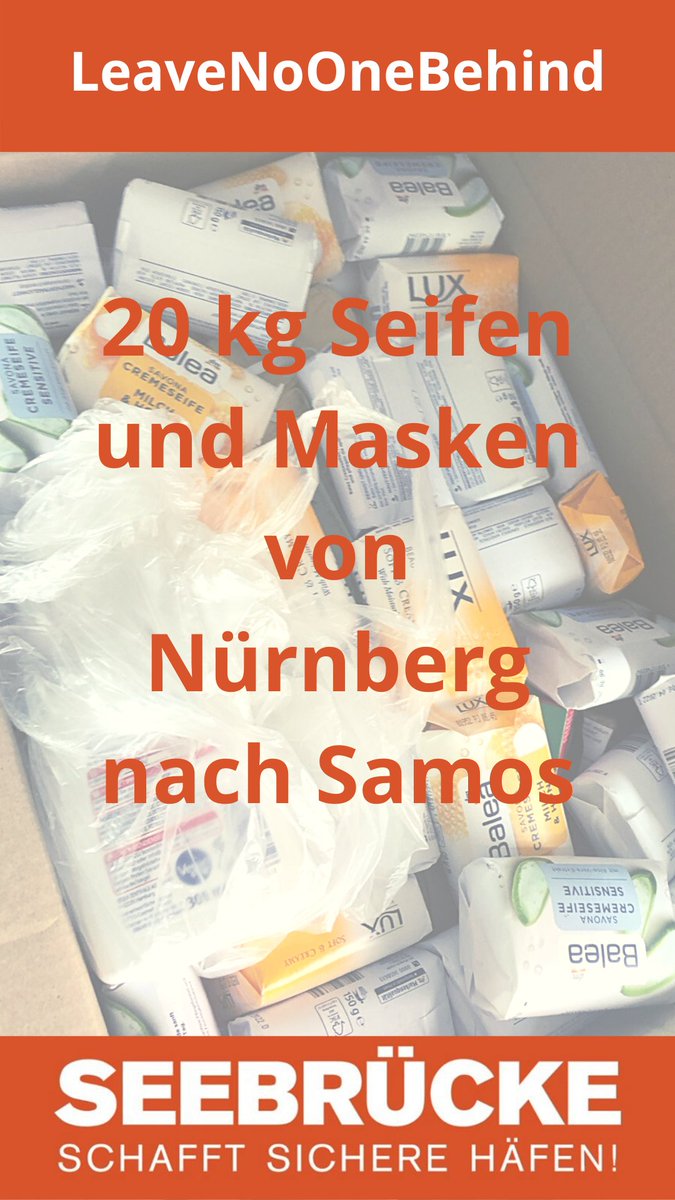 SeebrueckeNbg's tweet photo. Die Spendenaktion "Seifen & Masken für die griechischen Lager" neigt sich dem Ende zu. Wir haben nun 20kg von euch gespendete Seifen & Schutzmasken nach Regensburg verschickt. Die Organisation #SpaceEye wird diese auf die griechischen Inseln liefern. Danke🧡 #LeaveNoOneBehind https://t.co/3OWb58WpJ8