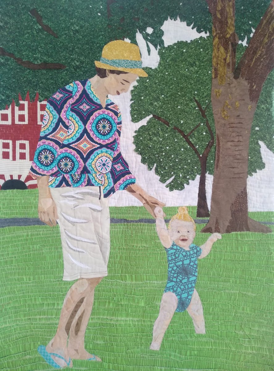 I just finished this quilt of my grandson taking his first steps. I'm so excited to share it! quiltisrael.com/first-steps/ #artquilt