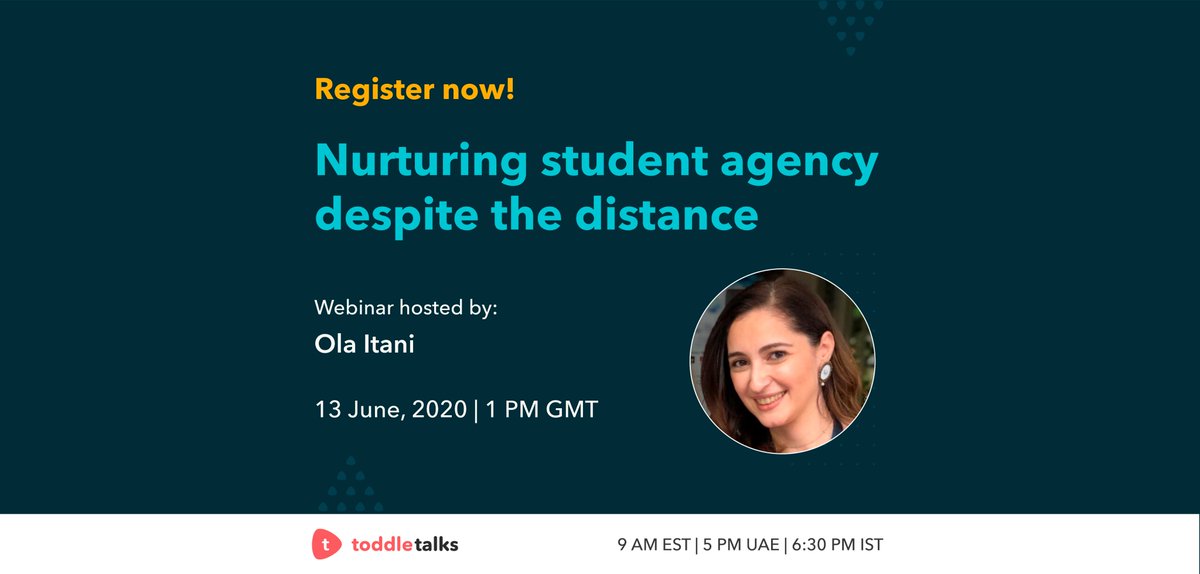 toddle_edu's tweet photo. Wondering how we as #PYP educators can continue to enhance agency &amp; deliberate autonomy &amp; leadership in our students in a virtual setting? Join our #ToddleTalks webinar with PYPC &amp; IBEN Ola Itani to deep dive into this &amp; more. Register here - https://t.co/KSa1eKIsj1 #webinars https://t.co/SIQLG2FTau