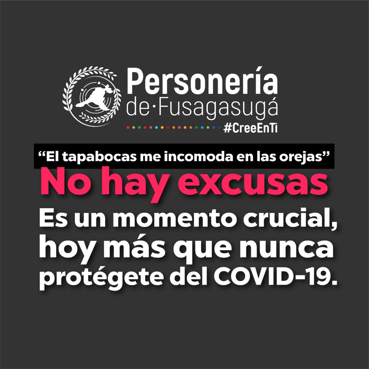 Compartimos con ustedes esta pieza publicitaria la cual hace parte de una campaña que busca generar conciencia del uso responsable del tapabocas. Debemos protegernos.