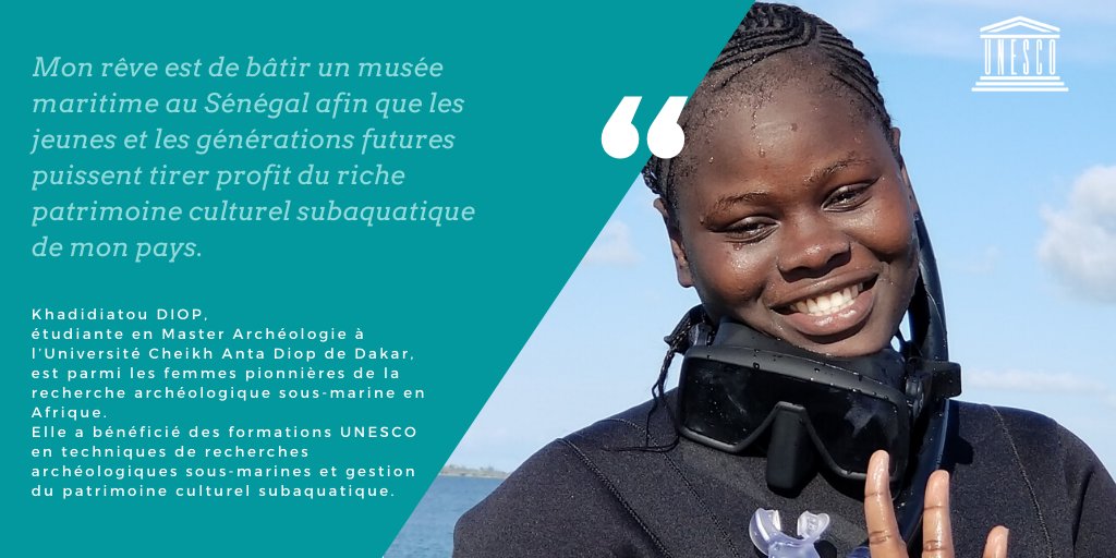 #JournéeMondialeDeLOCéan : "Mon rêve est de bâtir un musée maritime au #Senegal afin que les jeunes et les générations futures puissent tirer profit du riche patrimoine culturel subaquatique de mon pays." #kebetu

Khadidiatou DIOP, étudiante en Master Archéologie à <a href="/UCAD_Senegal/">Université Cheikh Anta Diop de Dakar</a>