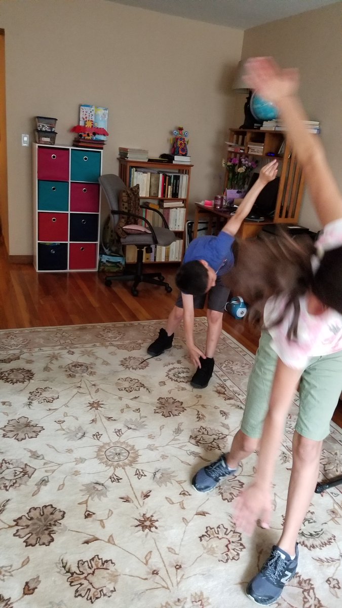 ICS_PE's tweet image. PE at Home:  Sam and Elena working hard following the exercise video