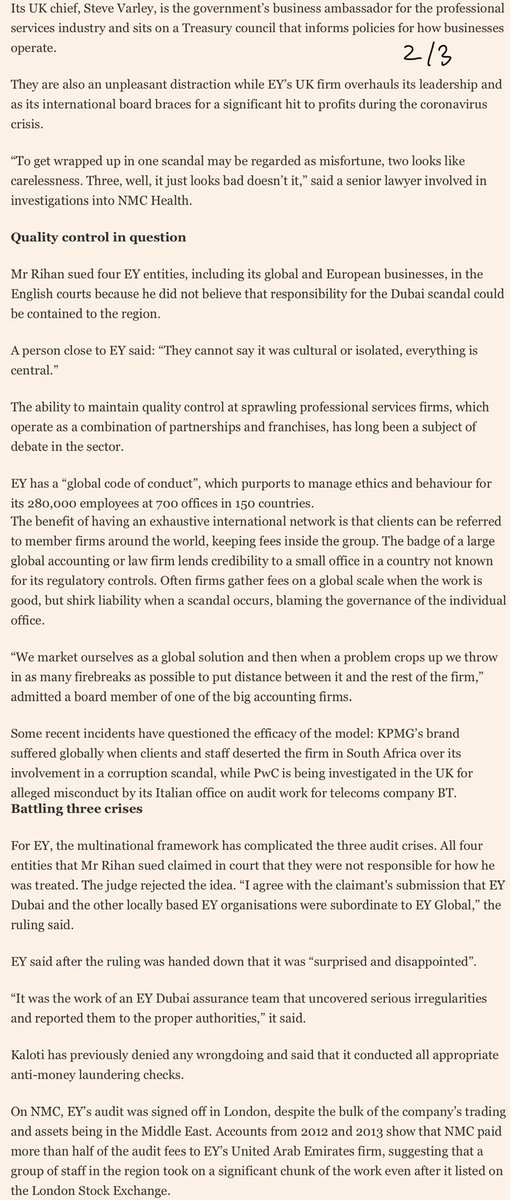ianbeckett's tweet photo. @retheauditors @premnsikka EY fights fires on three #audit cases that threaten its global reputation - Accountant’s role with Dubai gold company, NMC Health and Wirecard put its controls under scrutiny https://t.co/novFJwZEeK