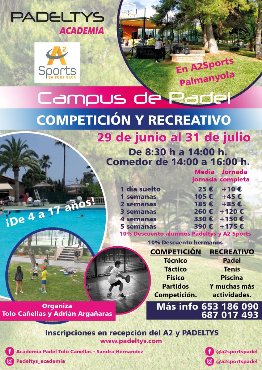 Padeltys's tweet photo. ¡Hola Familia!😀 

🥳 ¡Comienza el periodo de inscripciones al Campus 2020! 🥳

➡️ 29 junio al 31 julio

🤗 ¡Quieres que tus hijos disfruten del deporte de la mano de los mejores monitores en un entorno fantástico y con diversión asegurada?🎾🙌🏽

¡Os esperamos a todos!💙 https://t.co/rpopK8SEKK