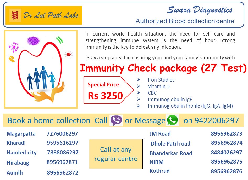 LalpathlabsSd's tweet image. With the world facing critical health solution, the need of self care and strengthening immunity is the need of hour. Strong immunity is the weapon to combat any infection.  U can avail this by home collection. Call at 9422006297