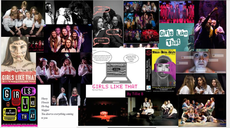 Year 9’s latest drama project is focused on the production 'Girls Like That.' Pupils have watched the production and are working on various tasks analysing characters, performances and design inc set &amp; lighting. Front covers have also been designed to collate their project work.