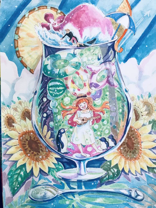 真夏のクリームソーダ
二杯目です。
#水彩画
#イラスト 