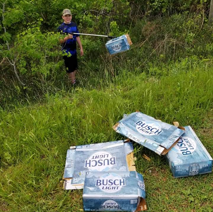 "After today's rain we went for a walk down our road and took a bag with us for any roadside garbage.   Can't figure out why someone would dump 5 empty Busch beer boxes all in the same spot.  Filled the bag until it was too heavy and then had to stop." ~ Liz Jolly