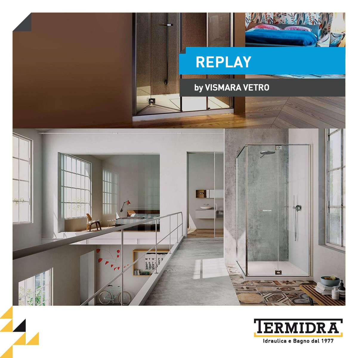 termidra's tweet photo. Replay è un programma di cabine doccia caratterizzato da una porta normalmente pieghevole verso l’interno, ma in caso di necessità apribile anche verso l’esterno.

#termidra #partner #vismaravetro #product #bathroom #bathdesign https://t.co/PU4WWdL0LP