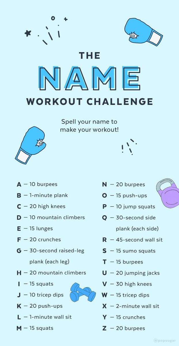 G1ants1's tweet photo. Can you spell out your team name and complete the workout?? All you will need is your choice of song for motivation and a budding team to complete it with #lboropgceSptEd20 @DrAshCasey @WillSwaithes could you spell your name and complete the workout too? https://t.co/iDVOadxrTk