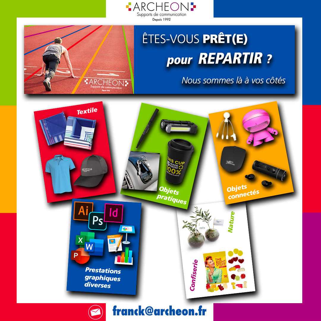 Archeon31's tweet photo. Pour la reprise de votre activité, de votre association, nous nous sommes organisés pour répondre rapidement à vos sollicitations et vous accompagner. 
GO GO GO GO !! C'est parti !!!
👍💪✅🆗🆙 ⏩⏩ franck@archeon.fr
#objet
#textile
#prestationgraphique
#confiserie
#nature https://t.co/6IgjiMVgVv