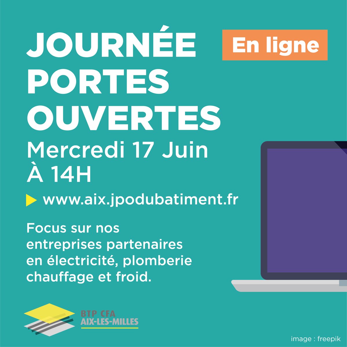 btpcfaAix's tweet photo. [EVENEMENTJ-10] Nous vous proposons des journées portes ouvertes virtuelles😷!
Le 17 juin, nos entreprises partenaires en électricité, plomberie, chauffage et froid seront à l'honneur👨‍🔧! @btpcfaAix
Connectez-vous https://t.co/s0VDOmB1AD
#Formations #Metiers #alternance #bâtiment https://t.co/xtXtoqpM2s